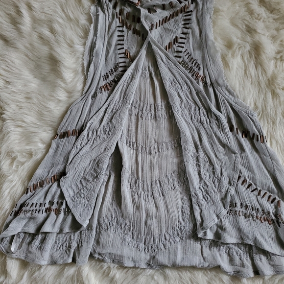 Free People Ferris Wheel Beaded Mock Neck Open Back Top Gray Size XS - Picture 9 of 16
